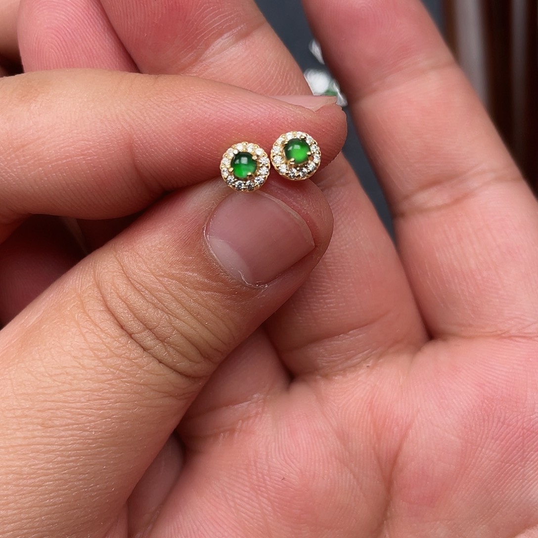 翡翠银S925镶嵌耳饰