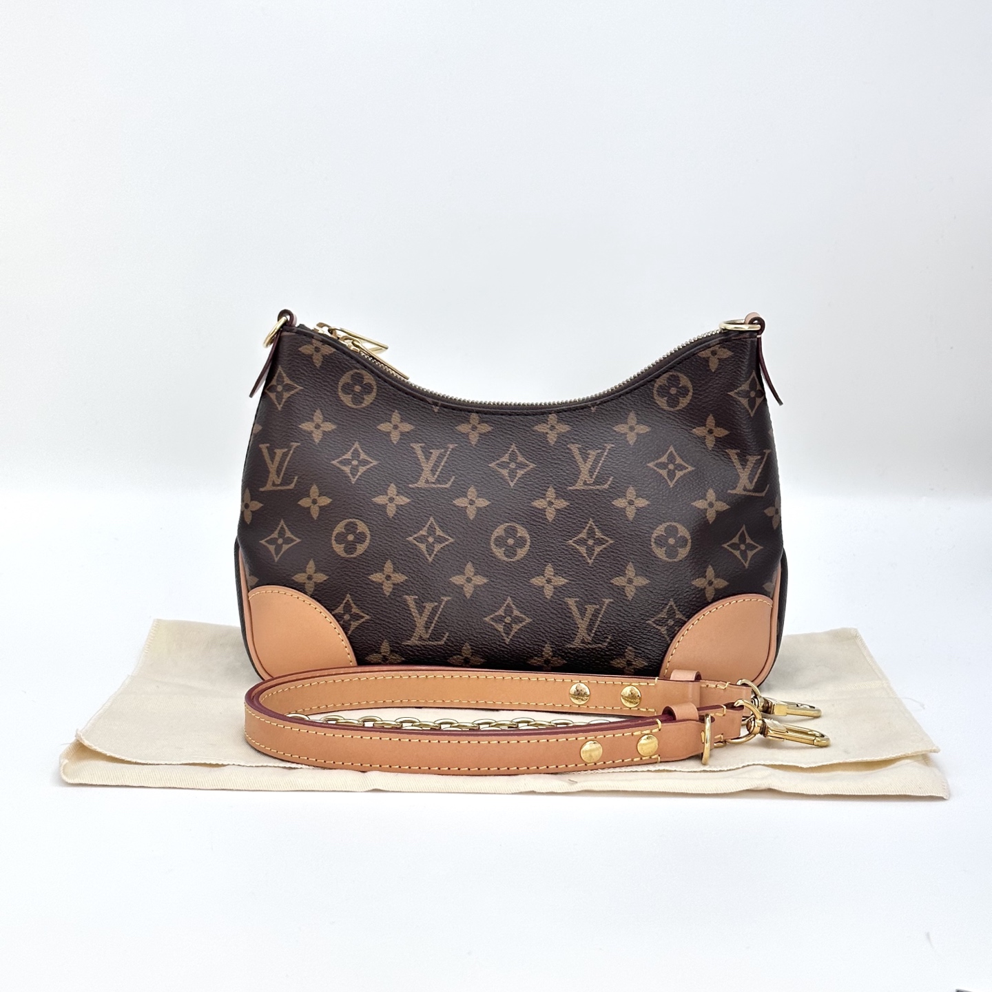 95新 LouisVuitton/路易威登 老花金扣黄牛角包单肩斜挎包 06524