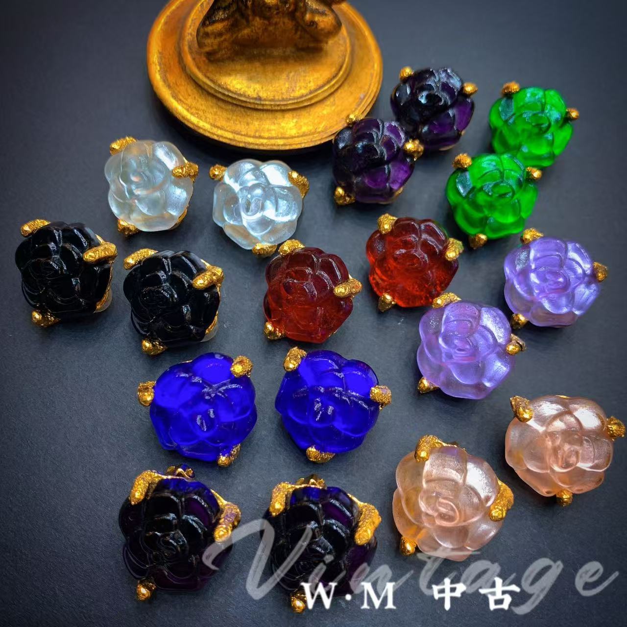 铜合金耳饰 W·M中古-Gavilane（法）琉璃山茶花耳夹 合集