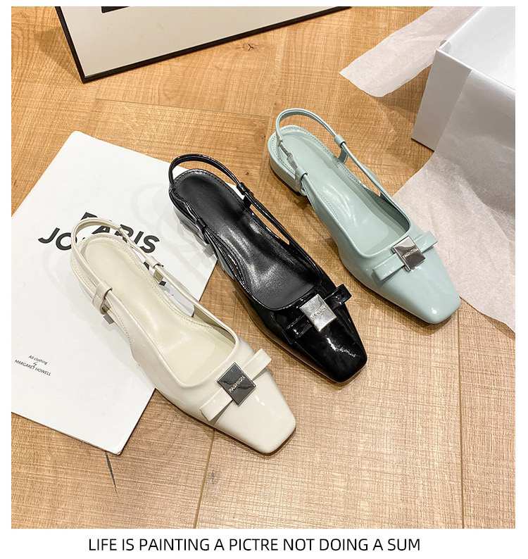 小众方头凉鞋女春夏新款法式气质中跟浅口后绊带玛丽珍单鞋女