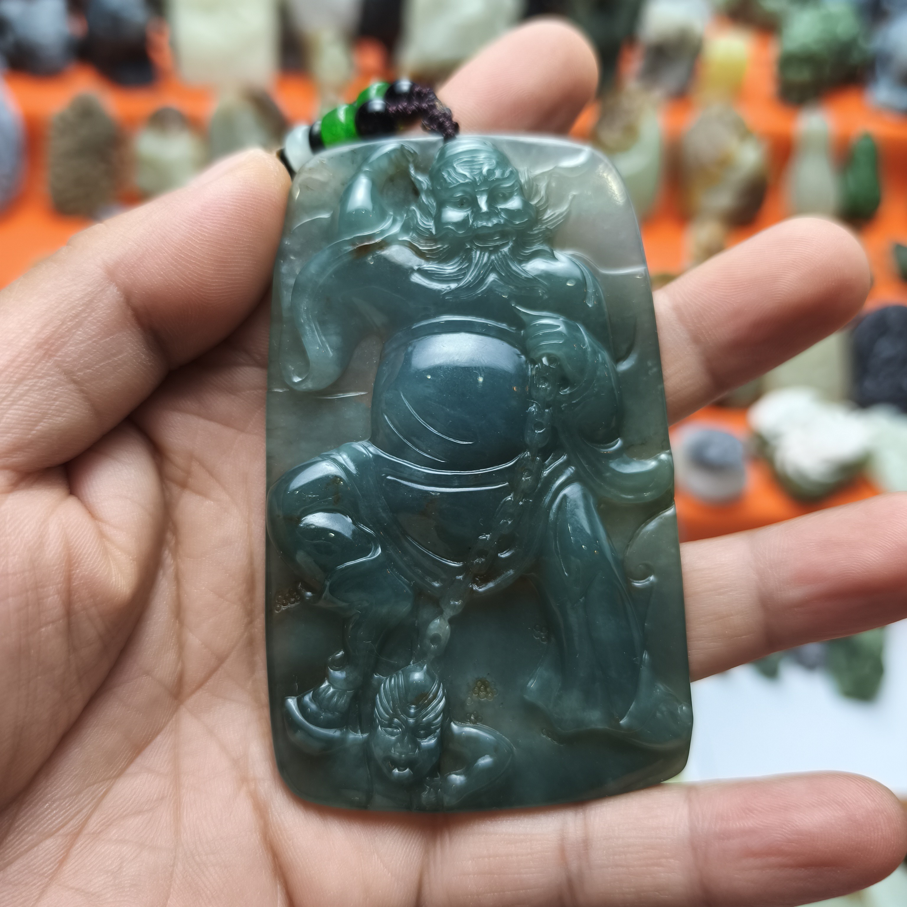 纯天然A货翡翠。大牌子。钟馗捉鬼。