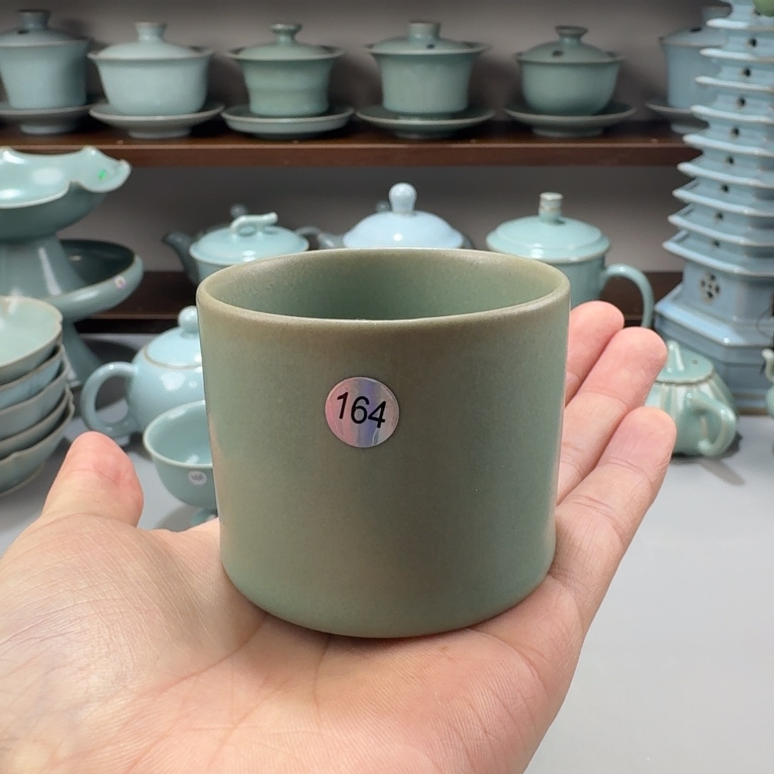 摆件瓷二级汝窑编号164柴烧直口杯