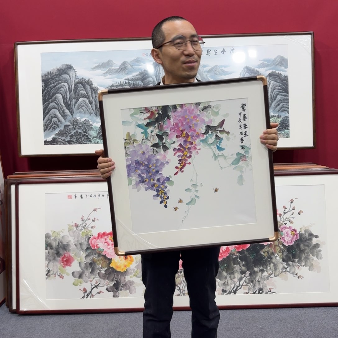 国画手绘作品带框60成60