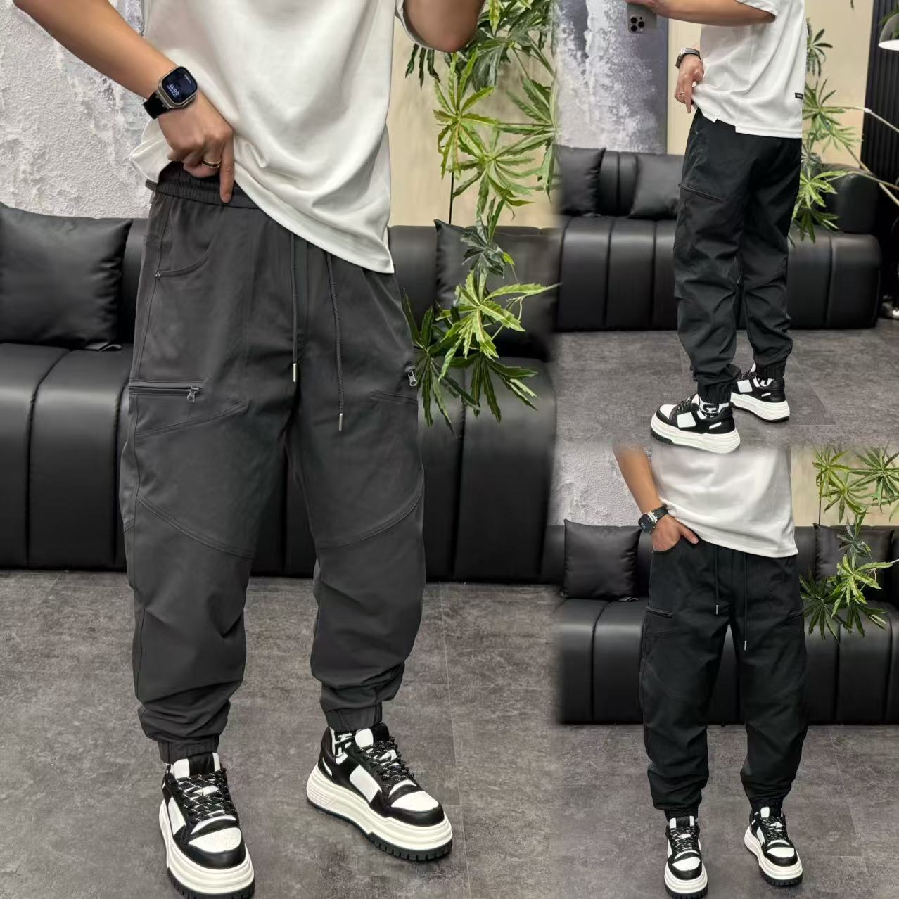 秋季新款时尚拉链工装风百搭微宽松男士休闲裤25053
