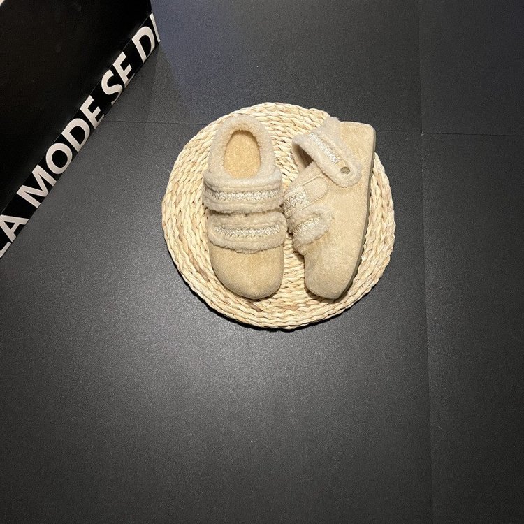 复古加绒防滑厚底半拖勃肯鞋女2025新款冬季外穿增高毛毛棉拖鞋子