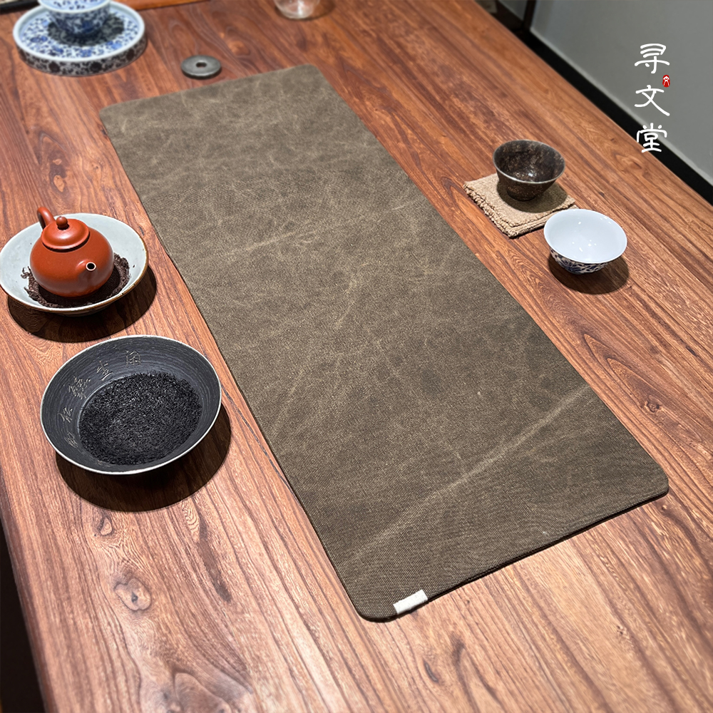 寻文堂   做旧刮色手工干泡复古茶席诧寂风日式茶布素色吸水茶席