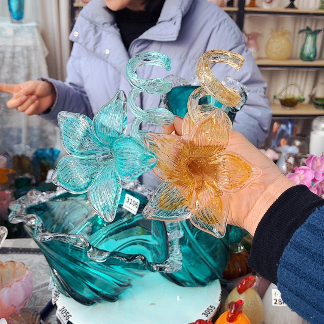 夜光烛台花一对家悦琉璃工艺品
