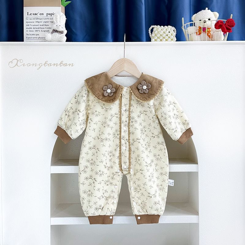 婴儿连体衣春秋长袖新生儿超萌衣服碎花宝宝哈衣公主外出服爬服