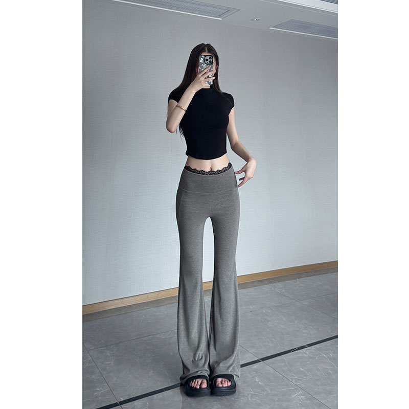 蕾丝拼接微喇裤 辣妹显瘦显高拖地裤 提臀裤 203