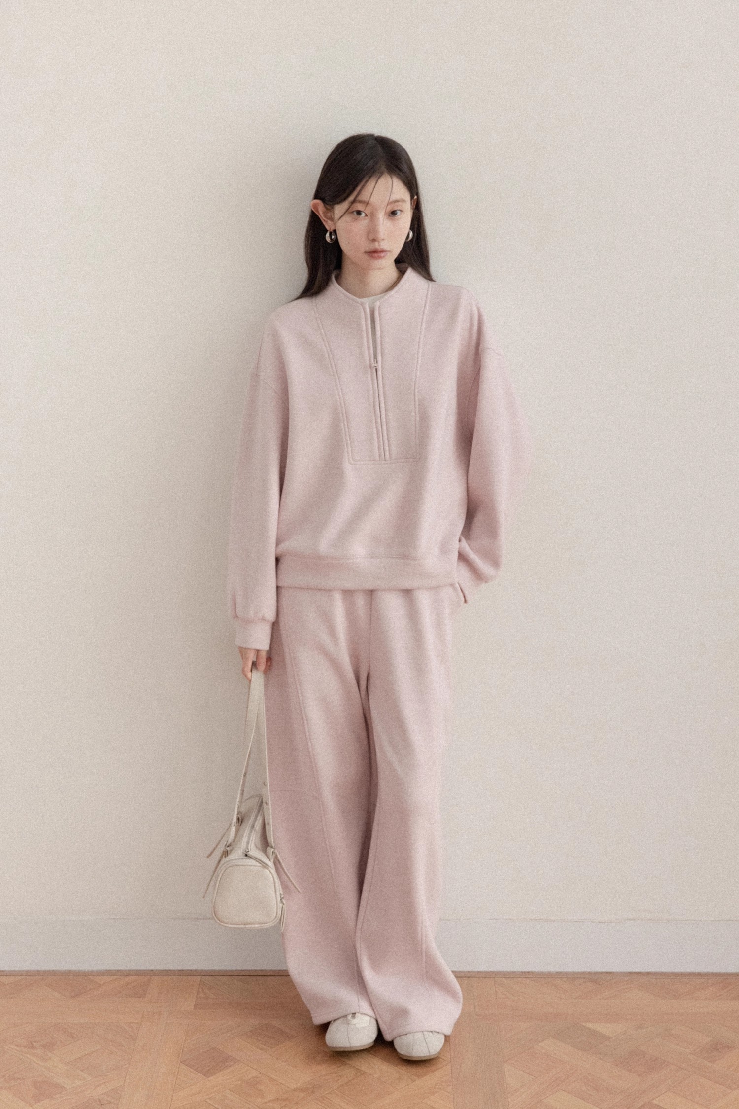 羊城故事-粉色加绒长袖卫衣阔腿裤套装女冬季保暖两件套Y51256258