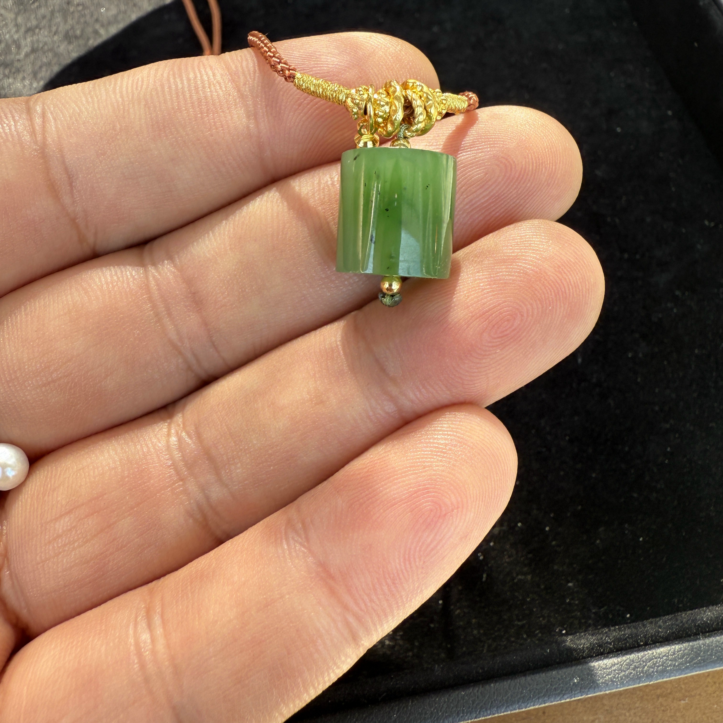 【元举甄选】和田玉碧玉桶珠吊坠