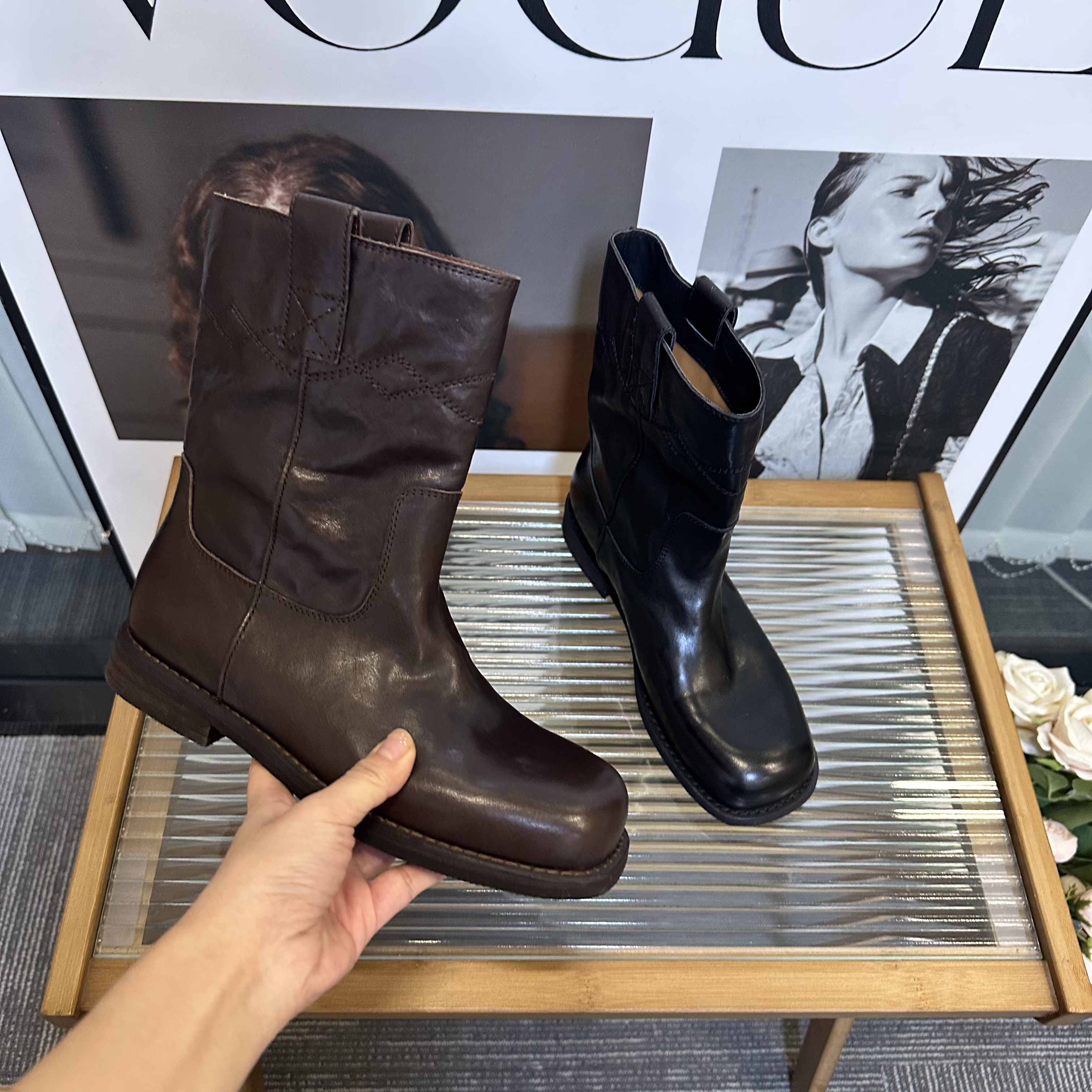 【KG】时尚百搭水洗真皮英伦风秋冬圆头短靴女25XZ804LX