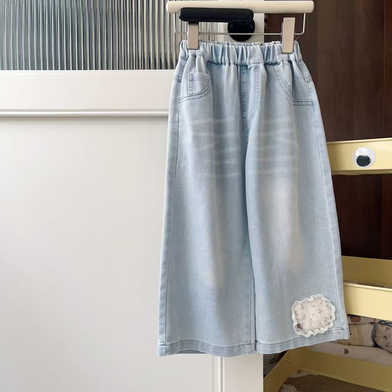 XM-632-儿童百搭休闲裤脚花边标牛仔裤（夏款）