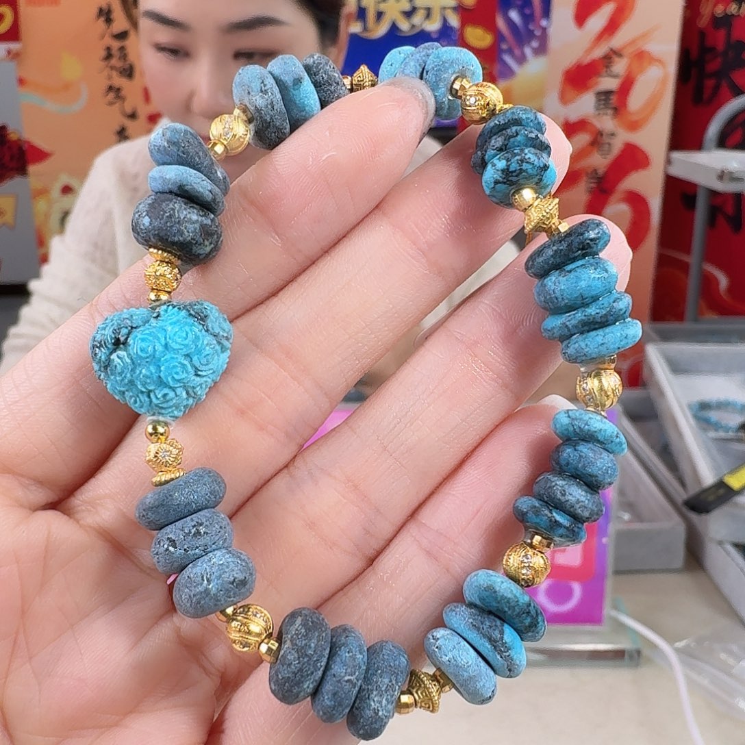 绿松石银S925镀金镶嵌珠宝奇石