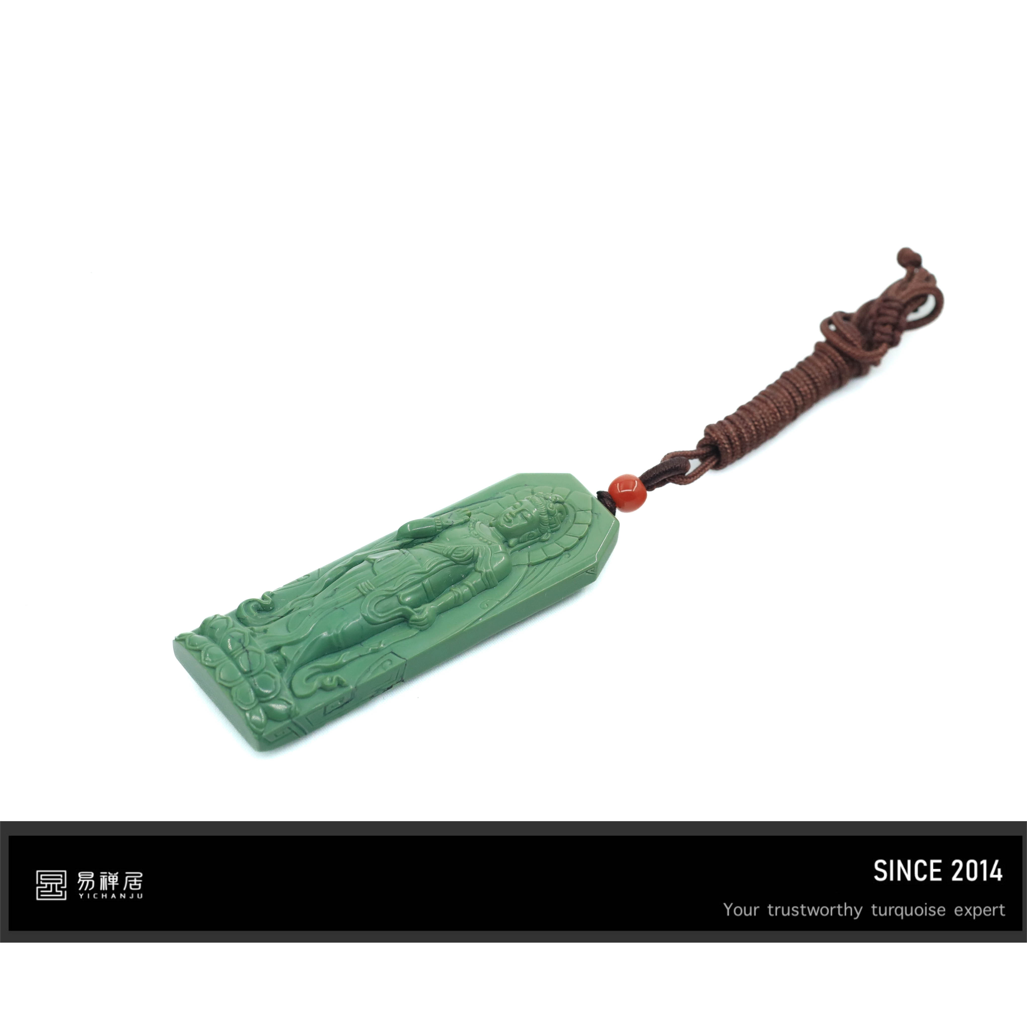 易禅居出品-原矿绿松石军绿高瓷高色「站观音」