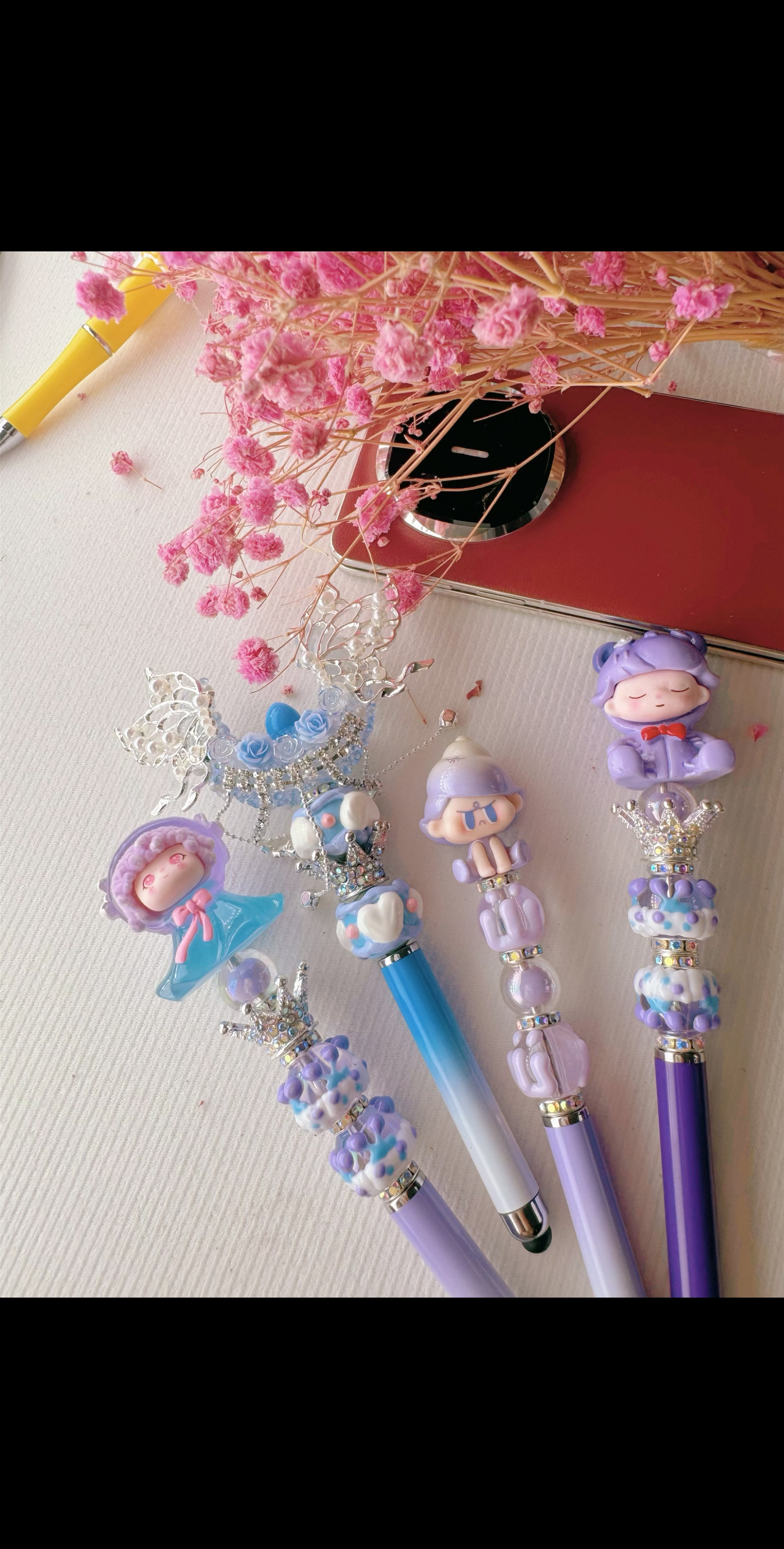 创意趣味萌粒串珠笔成品可爱卡通diy手绘中性笔圆珠笔