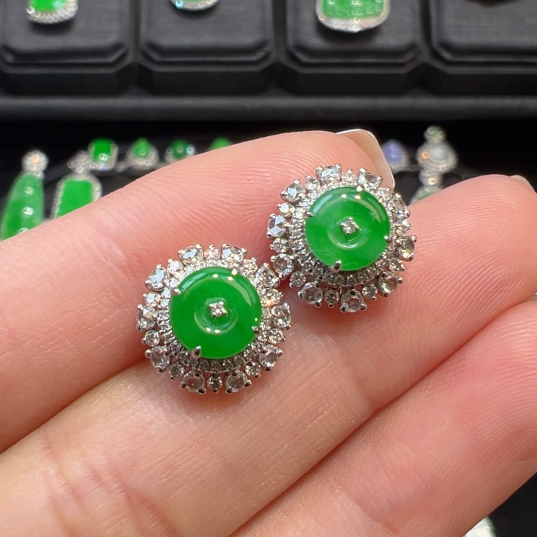 翡翠18K金镶嵌耳饰收到货48小时鉴赏期