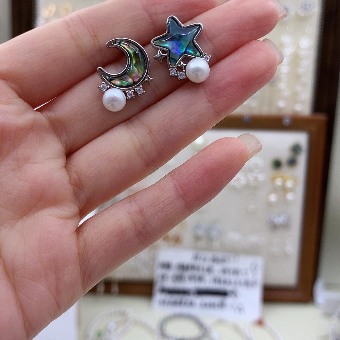 耳饰银S925镶嵌淡水珍珠