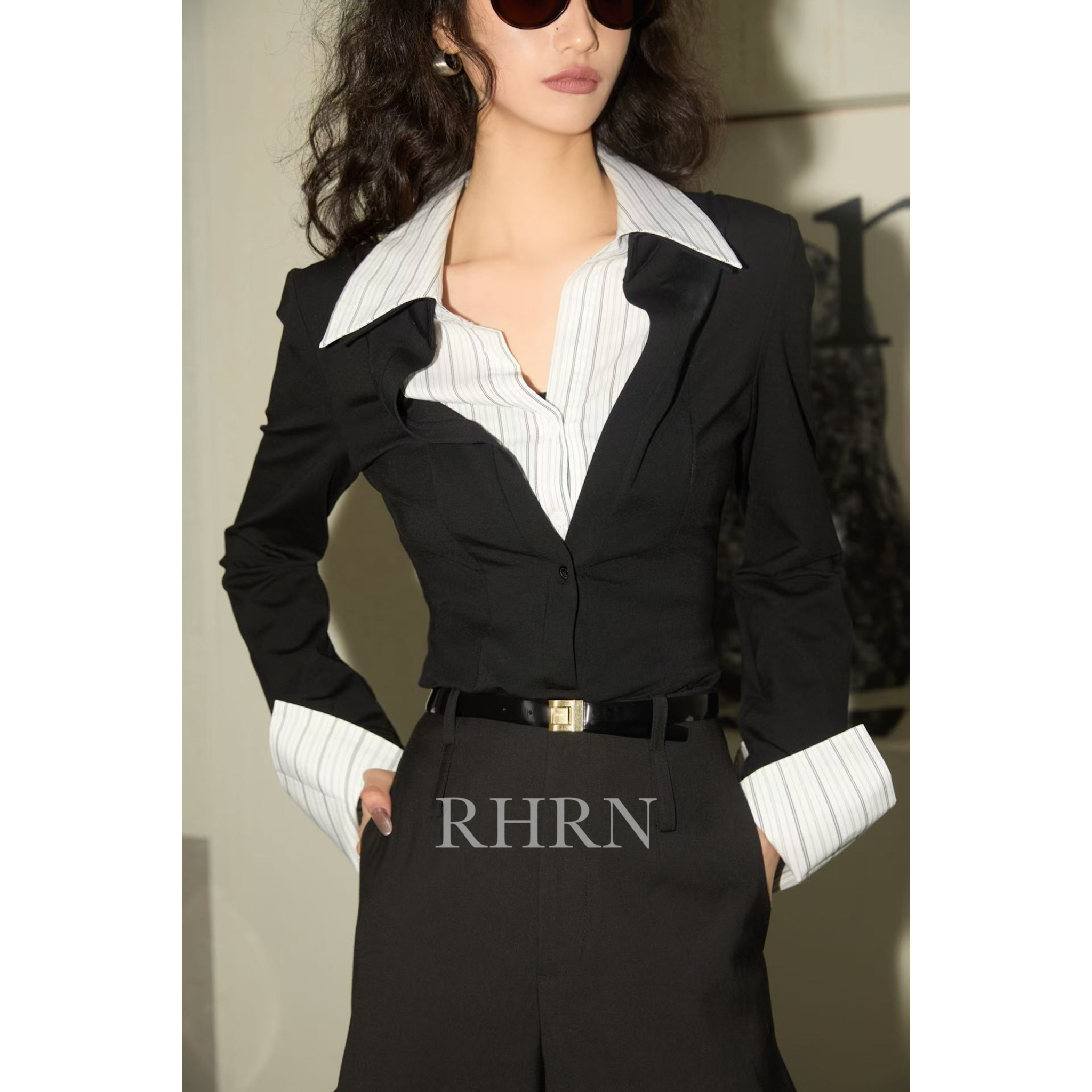 RHRN 设计感假两件衬衫上衣