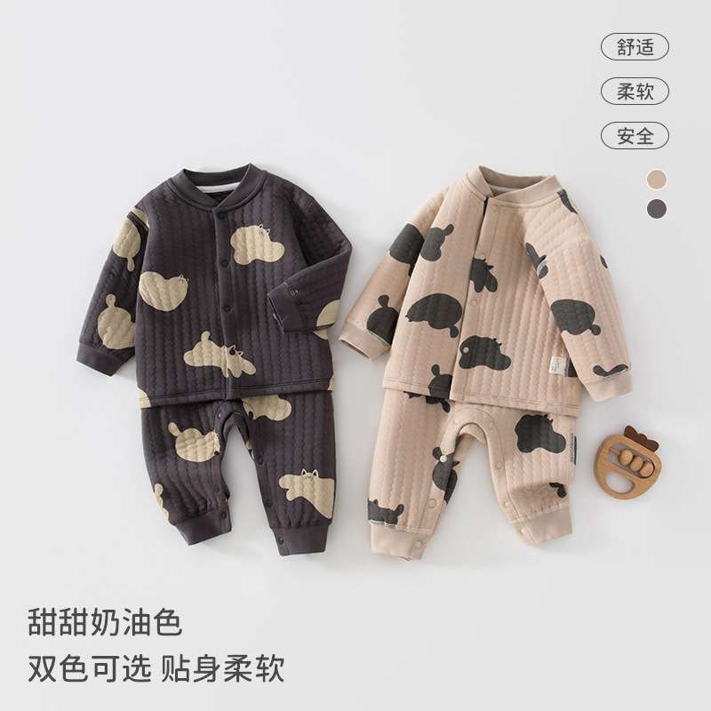 宝宝夹棉保暖秋冬外穿春秋薄棉a类婴幼儿三层保暖分体男宝宝套装