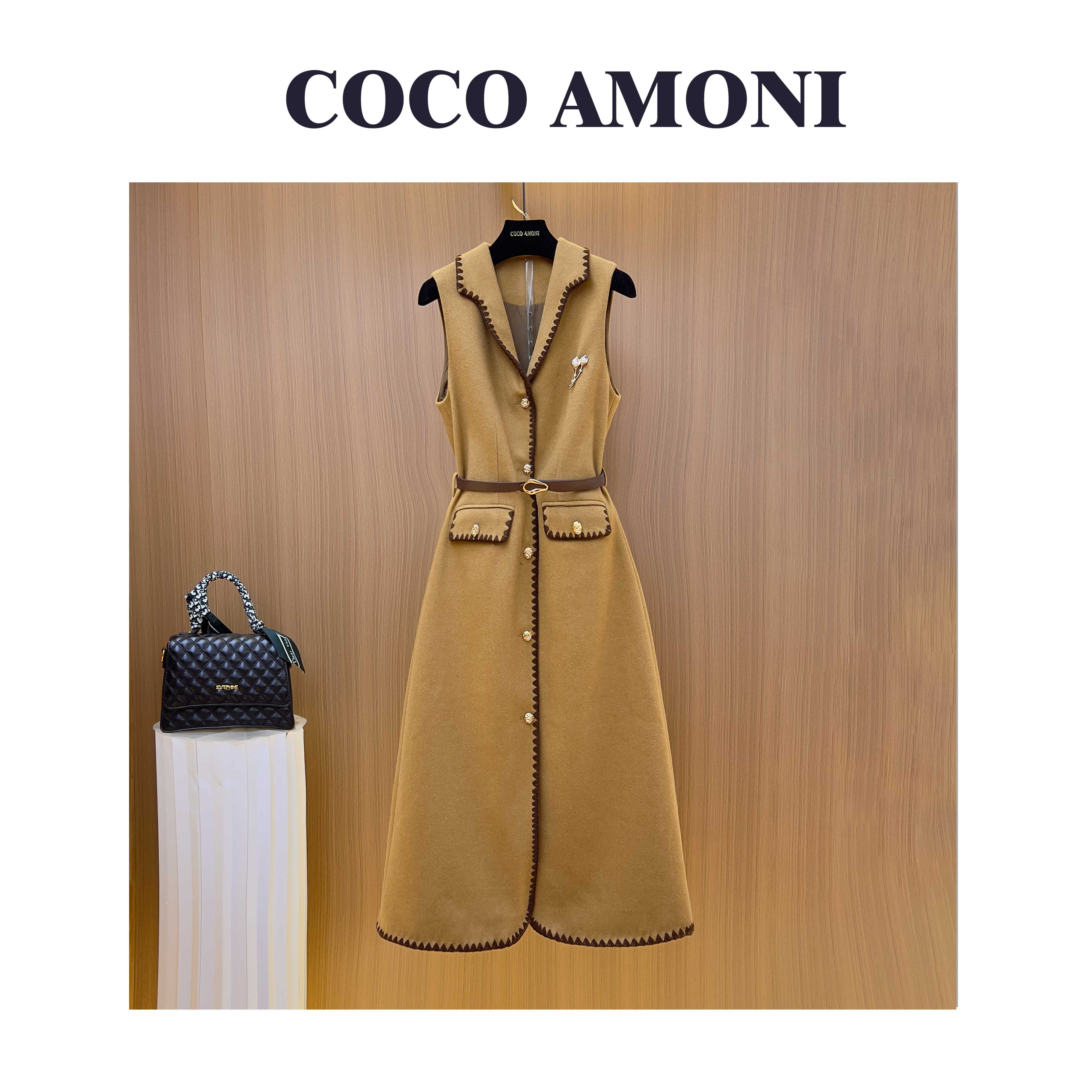 秋冬季轻奢设计师爆款女装拼接收腰显瘦气质连衣裙WXH1130