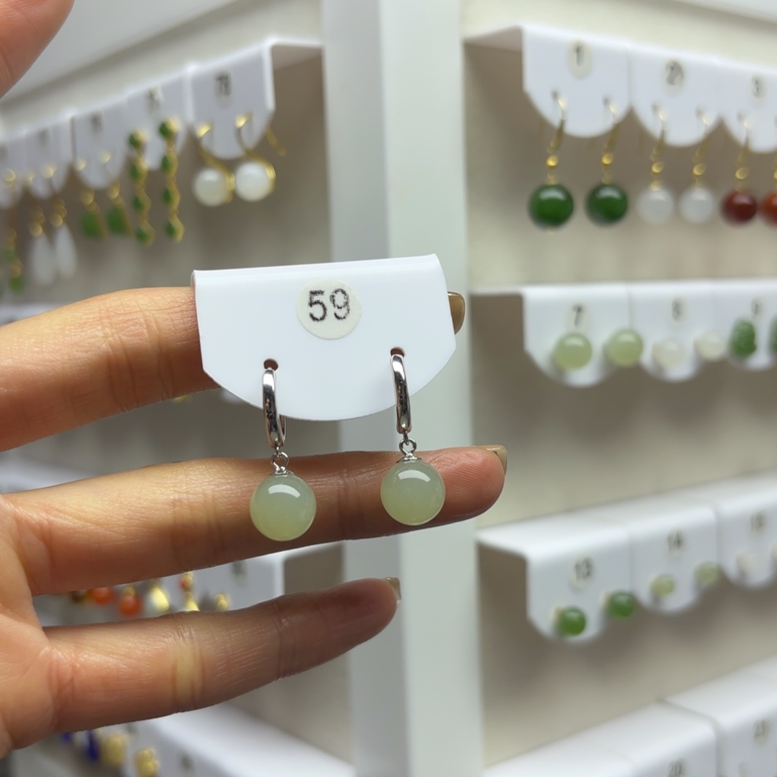 和田玉银S925镶嵌耳饰