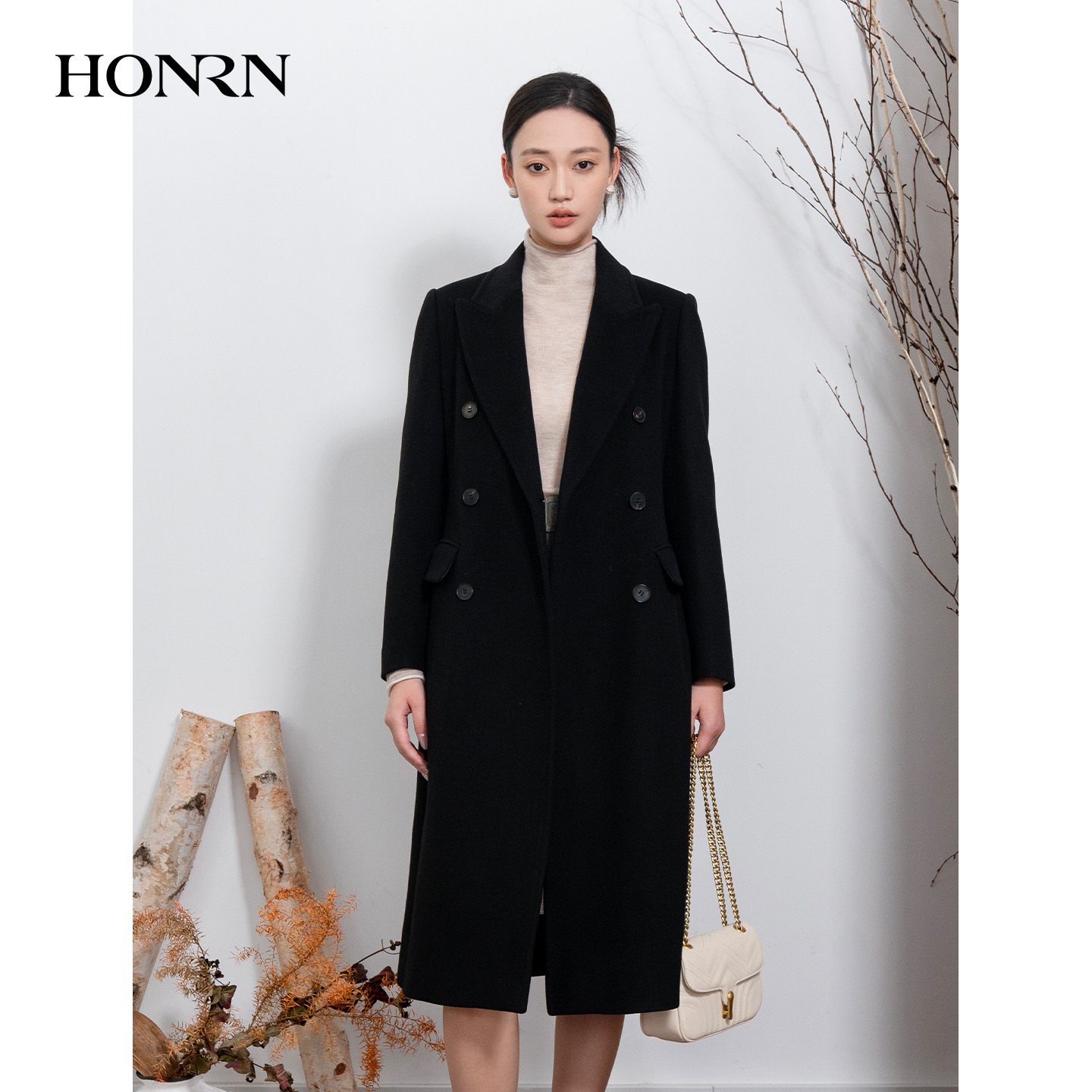 红人羊毛大衣西装双排扣山羊绒羊毛大衣呢子外套HI55OD836