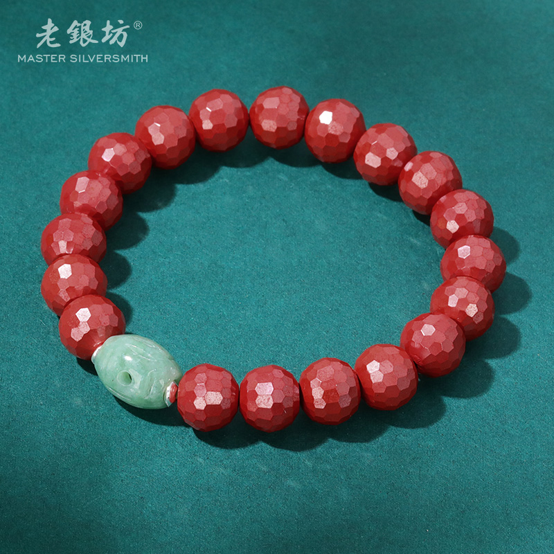 老银坊 含辰砂工艺品桶珠切面辰砂手串 00351785