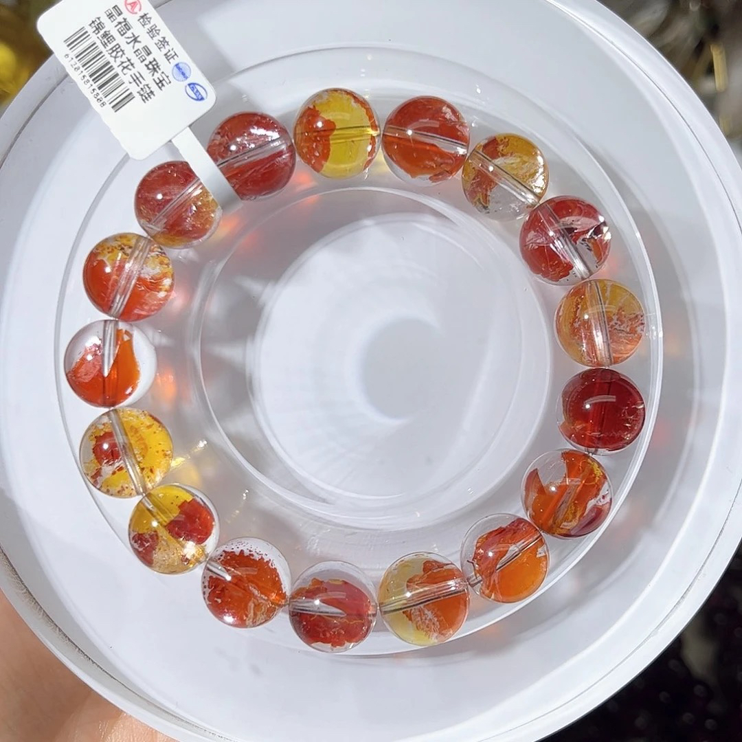 收藏级天然锦鲤胶花水晶手串珠串