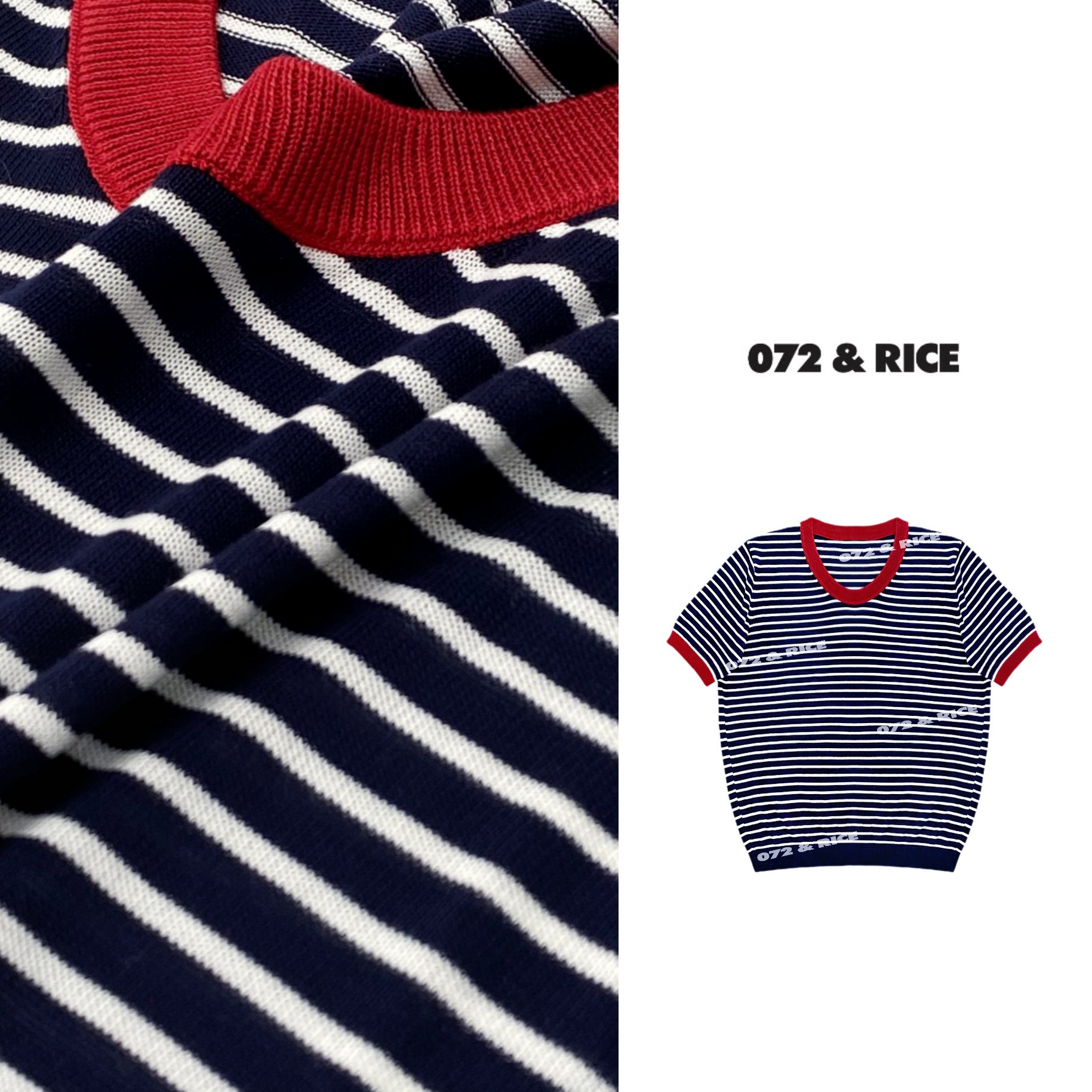 072 & RICE【小红领】100莱赛尔 春季休闲U领条纹针织衫 HX6185