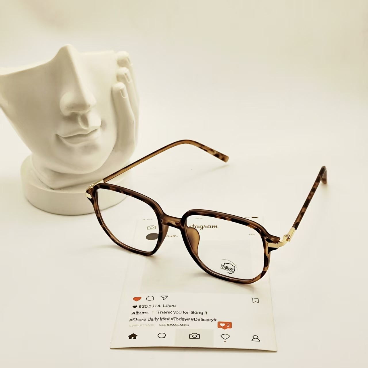 【5185】磨砂玳瑁色平光镜男女同款不挑脸型复古防蓝光镜可配度数