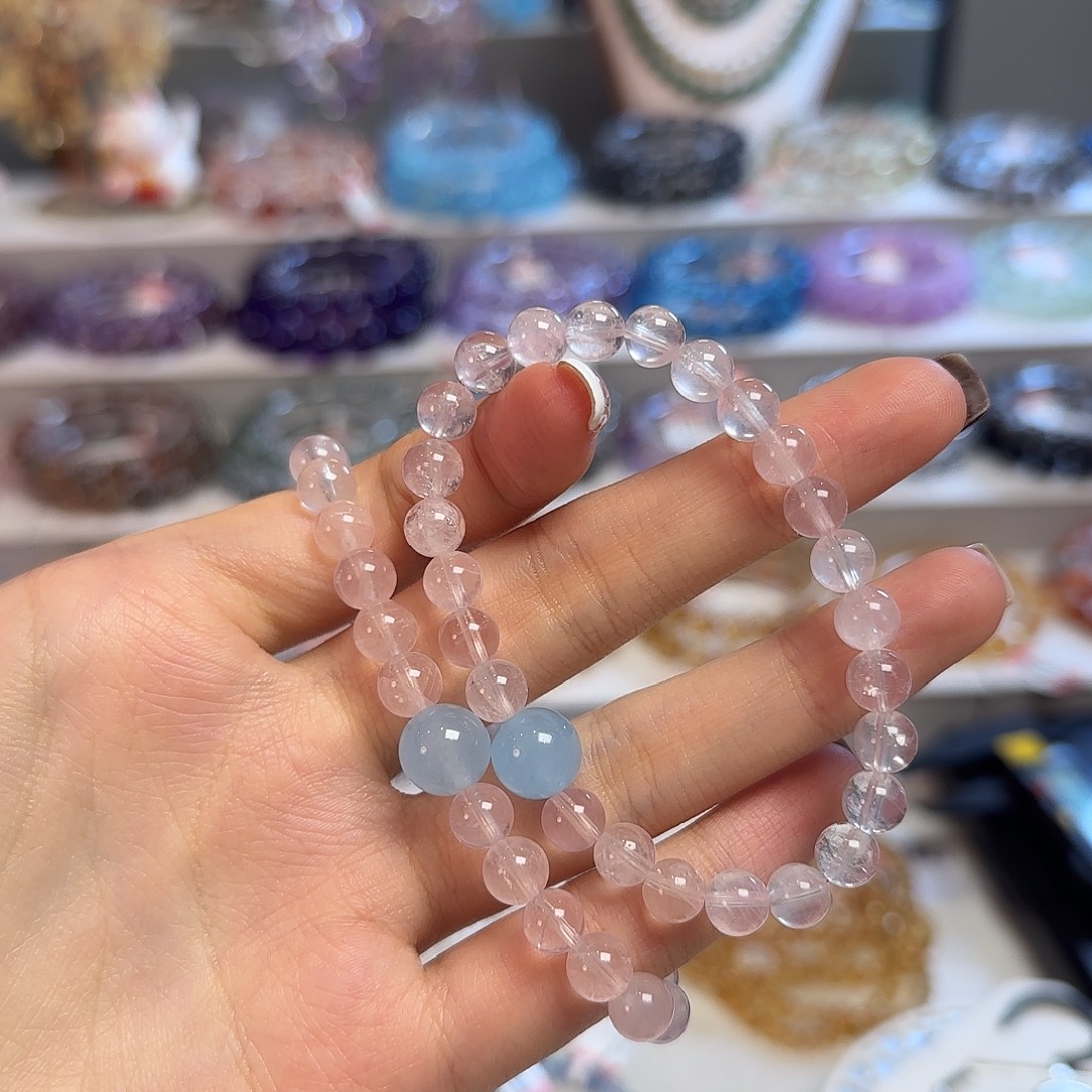 水晶未镶嵌手串粉水晶➕海蓝宝卡7