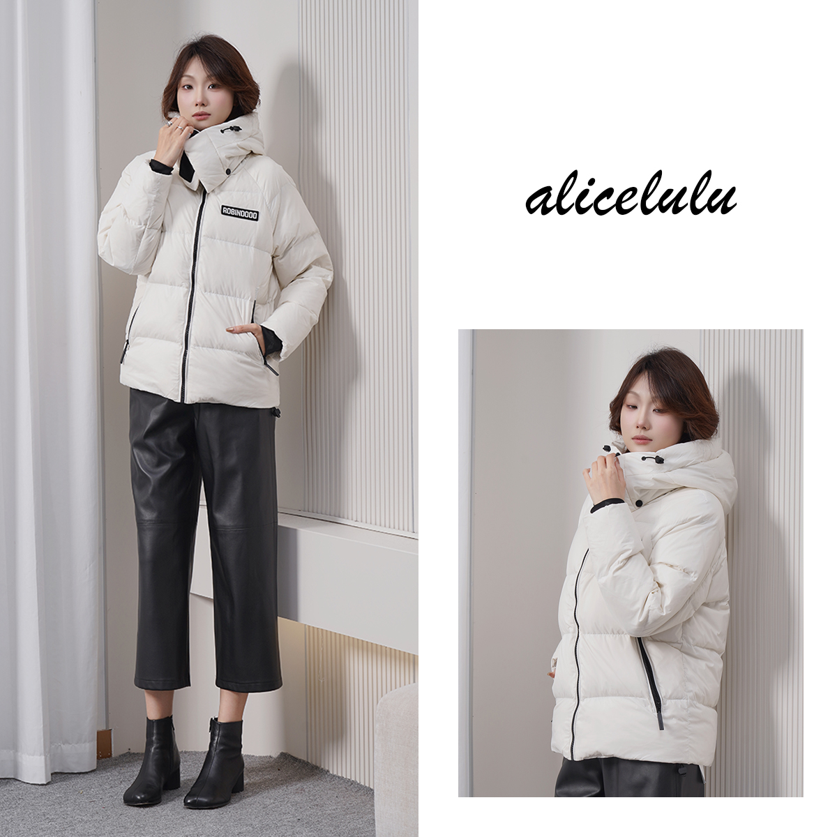 alicelulu温暖出行.时尚百搭保暖白鸭绒连帽羽绒服S2145575Ur