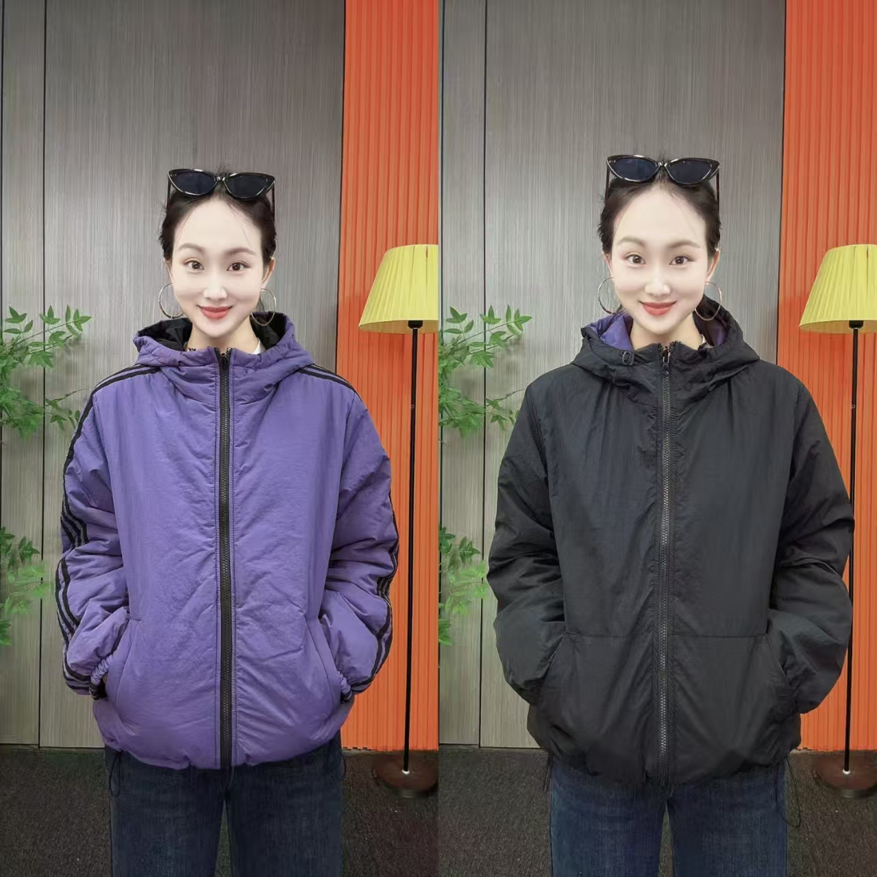 秋冬新款双面穿棉服连帽洋气棉衣宽松冬季休闲防风韩版保暖百搭