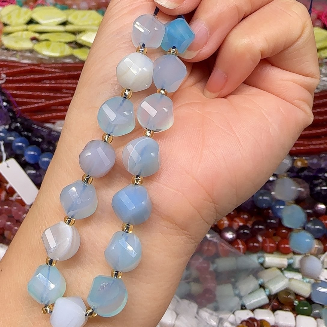 玛瑙/玉髓合金珠宝半成品蓝玛瑙10mm半条