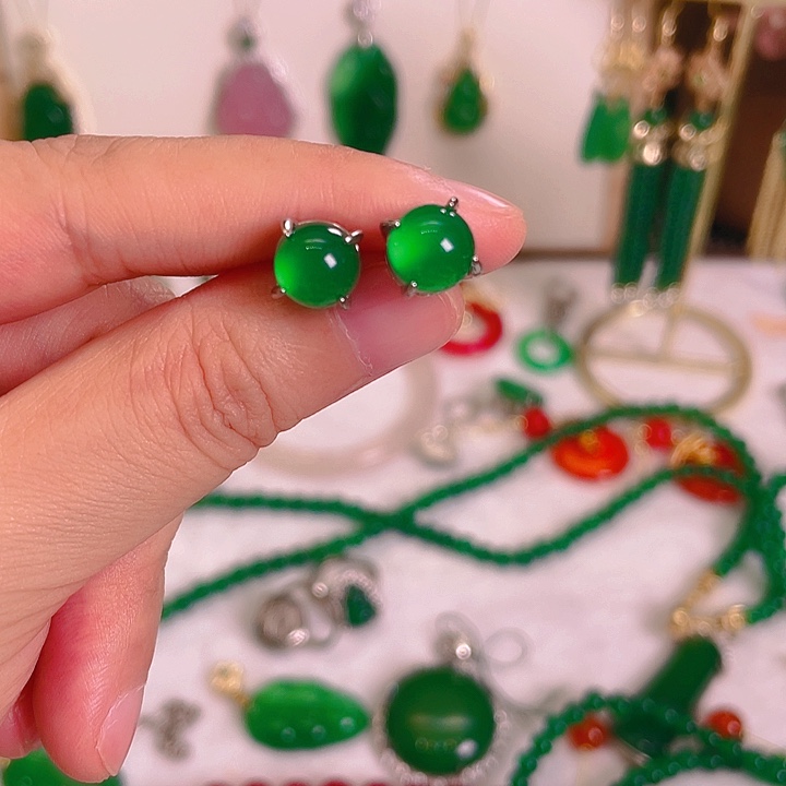 玛瑙/玉髓合金耳钉