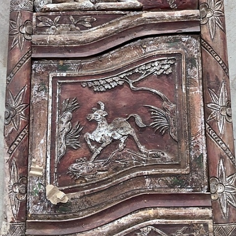 风车木（黑檀木）手工老木雕人物花板 