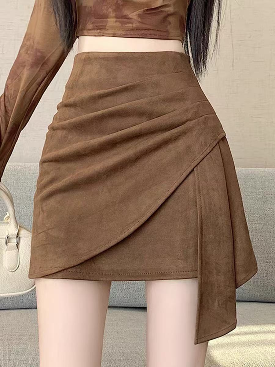 点2952a字裙 不规则百褶半身裙女秋冬新款短裙半裙高腰包臀裙潮