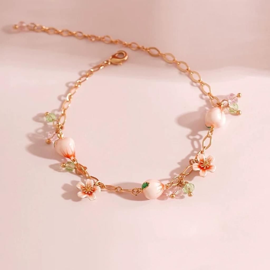 铜合金珐琅手链 气质百搭国风时尚水蜜桃手链4292