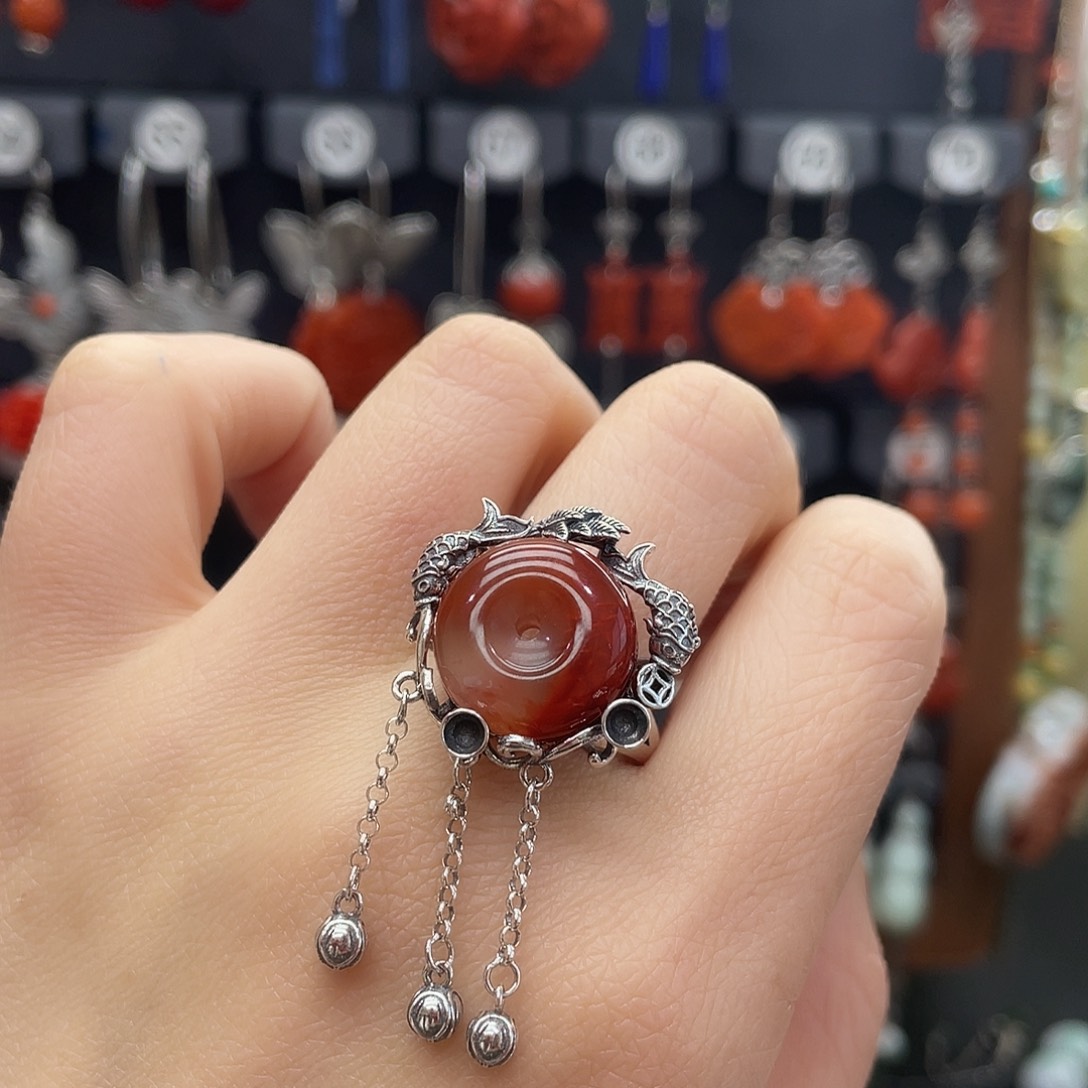 南红玛瑙戒指银S925镶嵌蓦****然748hjkjhhk