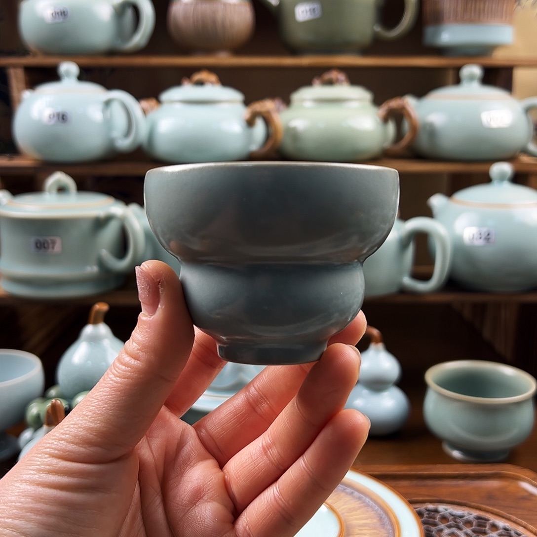 仿古青绿釉水葫芦杯手工