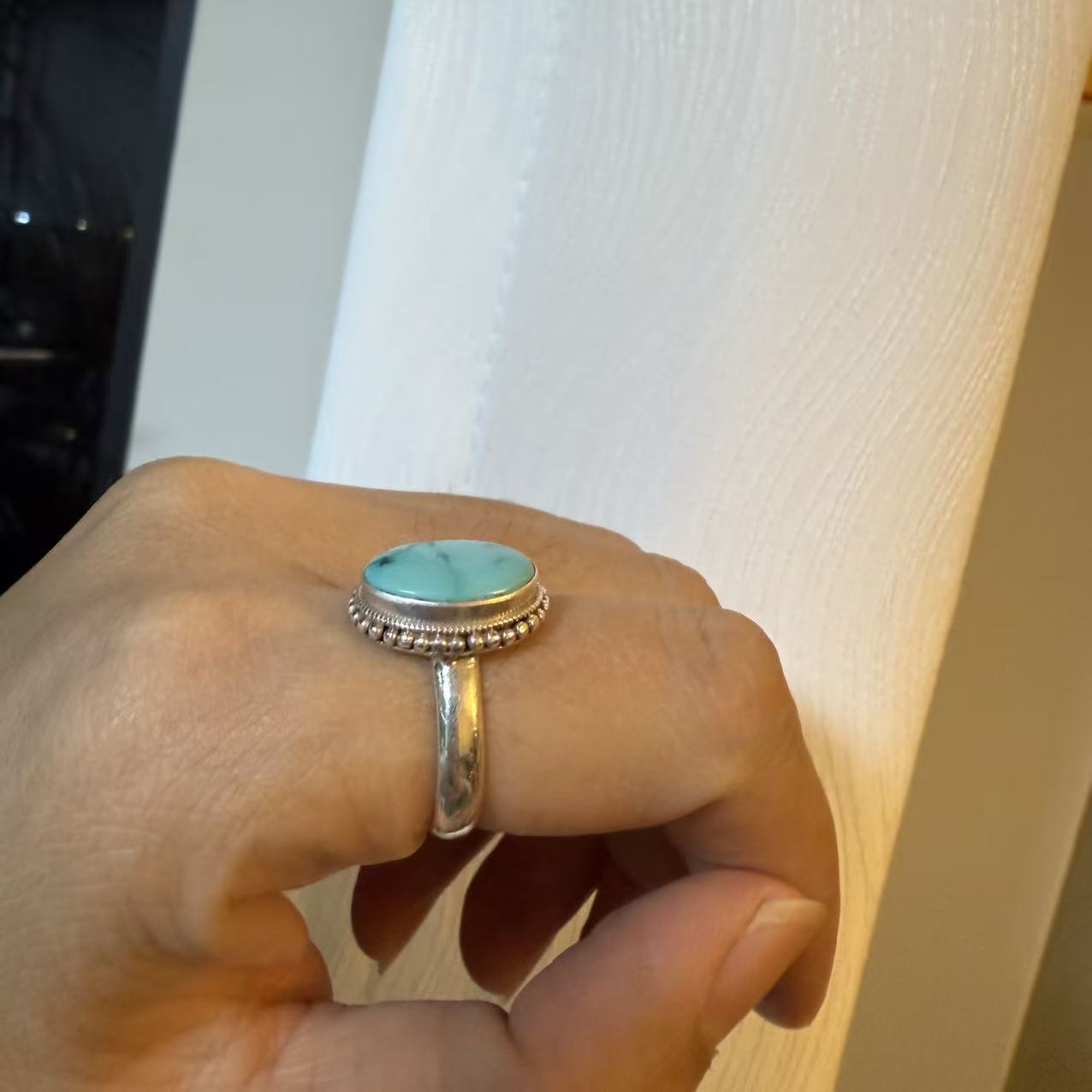 925银珐琅戒指 925银蓝色戒指70号