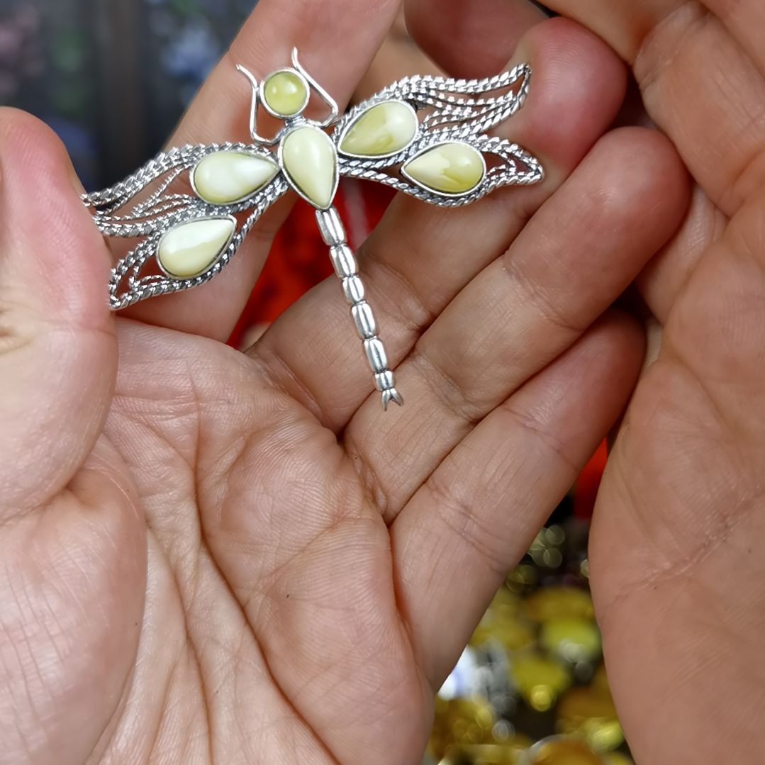 琥珀颈饰银S925镶嵌胸针