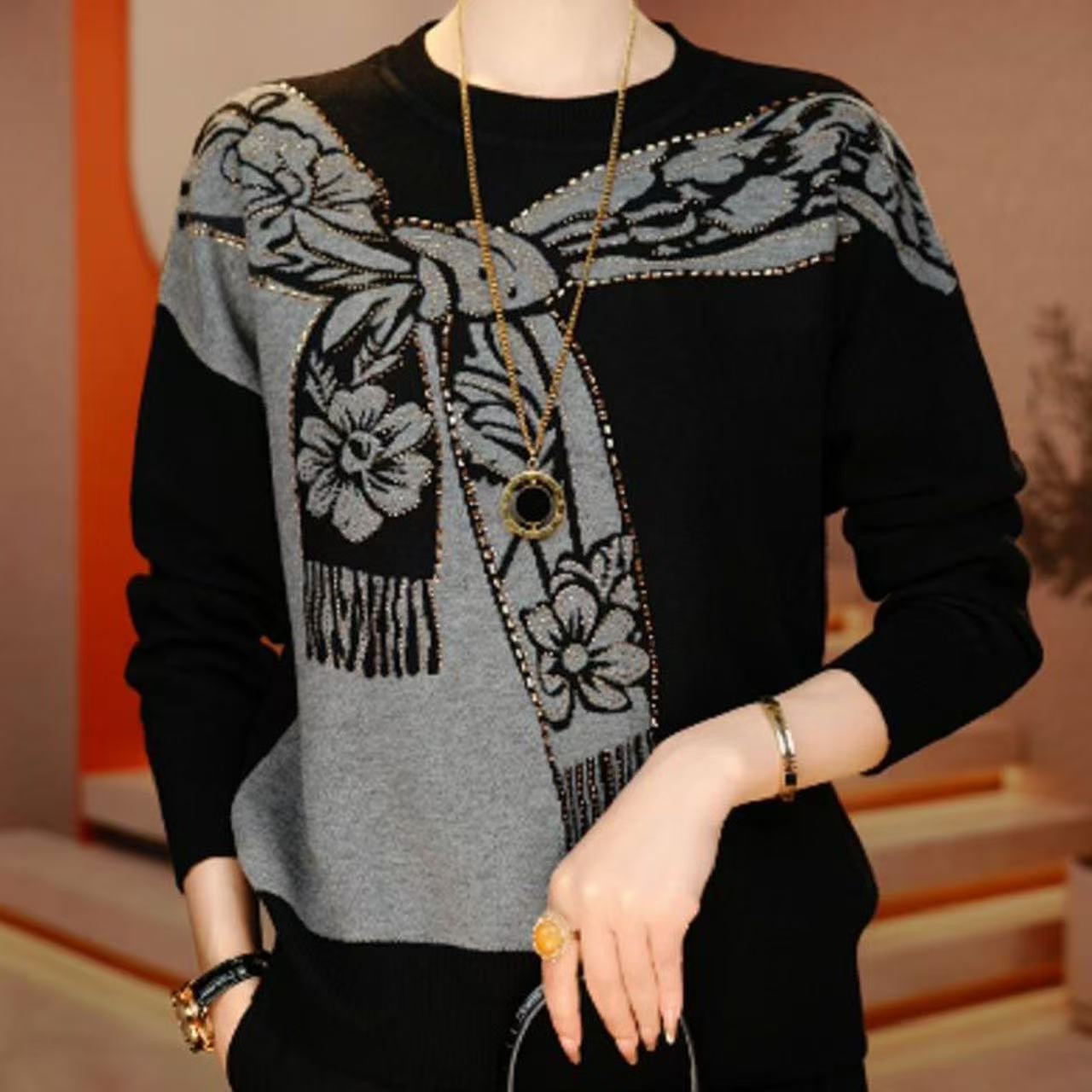 秋冬季新款时尚2025圆领镶钻洋气打底小衫女装显瘦百搭长袖上衣