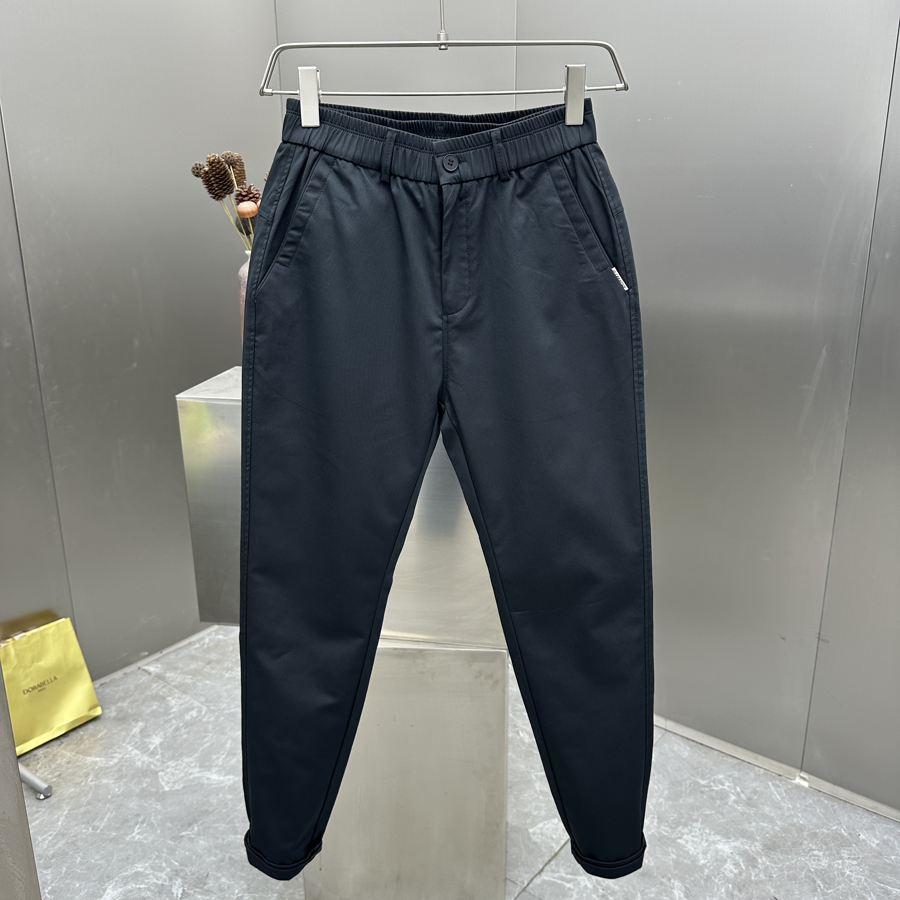 男士小直筒时尚百搭秋冬潮流修身弹力商务休闲裤 黑色简约西裤