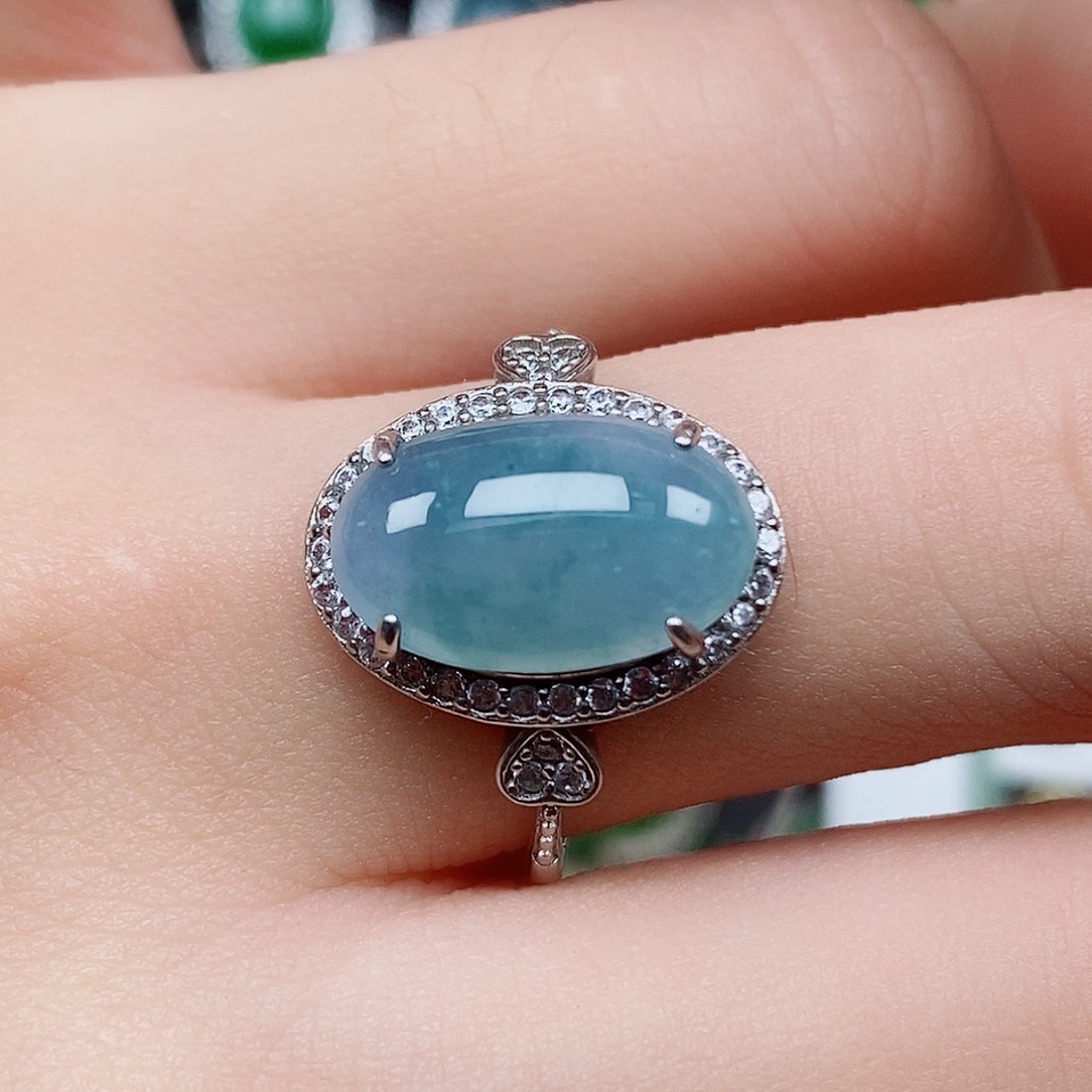 翡翠戒指银S925镶嵌戒指