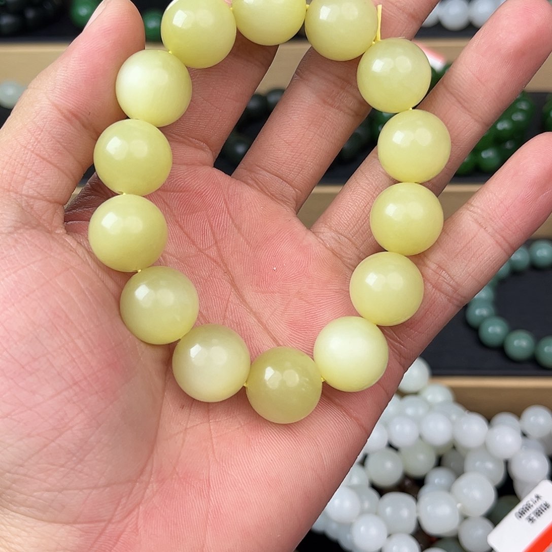 和田玉手串未镶嵌E***l纯天然新疆和田玉若羌黄口16mm