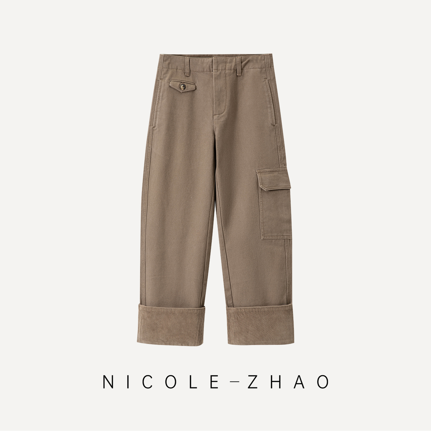（预售）大卷边【贵姐NICOLE】潮流经典加厚磨毛直筒工装裤5NKN063