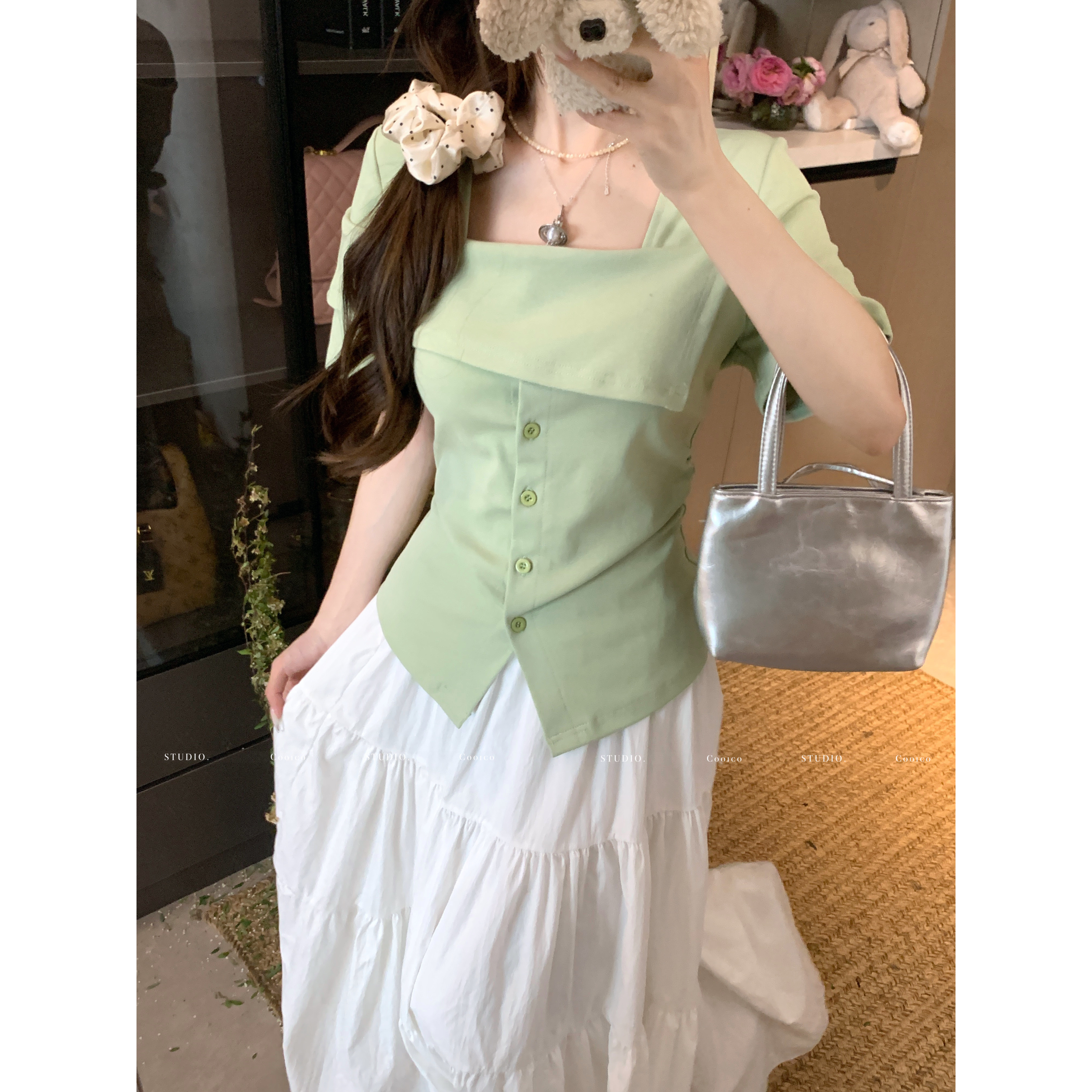 【6530】遮肉欧若风夏季新款设计感纯色短袖修身显瘦T恤上衣女