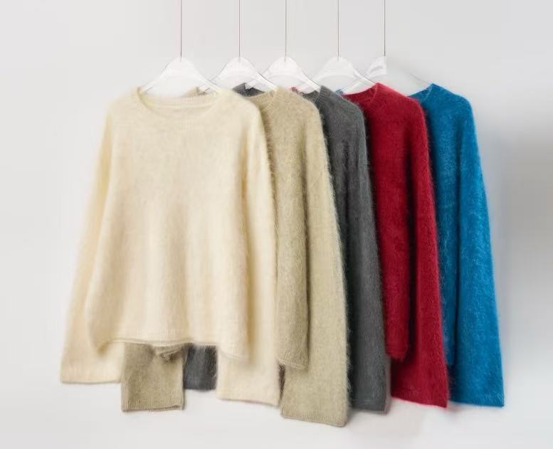 嘉沐【拾光】/重工100羊绒拉绒拉毛梦幻氛围_轻盈云朵圆领简约毛衣